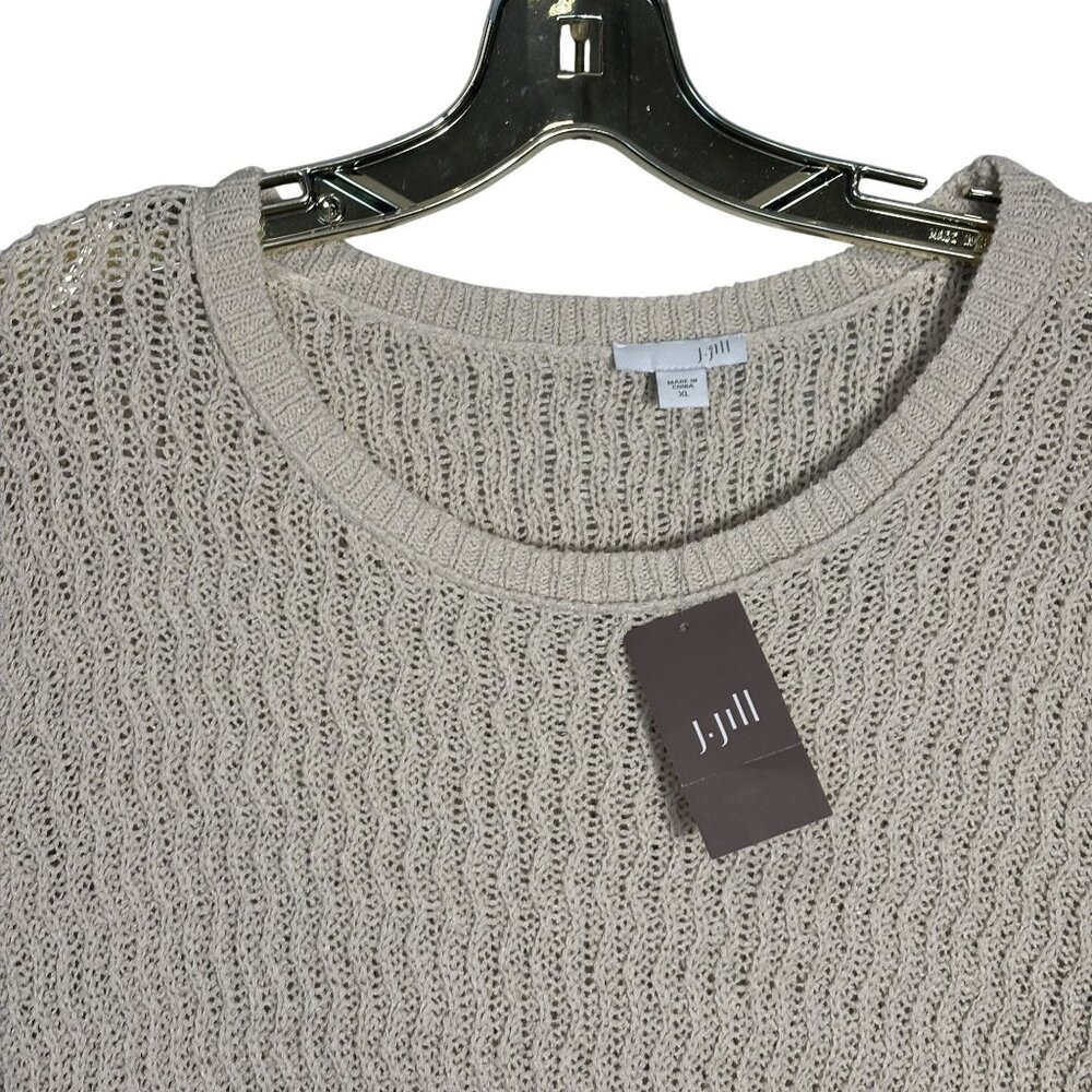 J.Jill Womens Fringe-Hem Oatmeal Pullover Sweater XL Open-Knit Long-Sleeve - Picture 2 of 9
